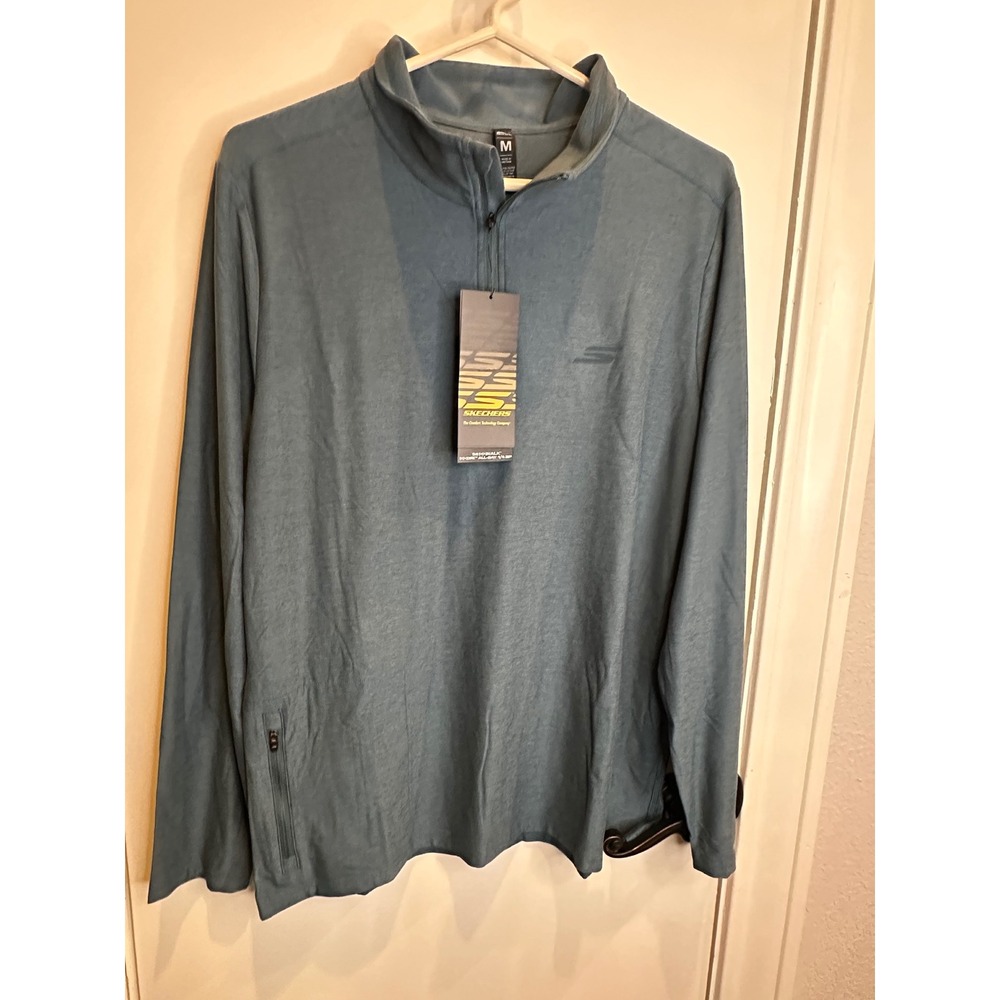 Skechers Mens GOwalk GoDri All-Day 1/4 Zip Pullover Blue Teal Heather Medium NWT